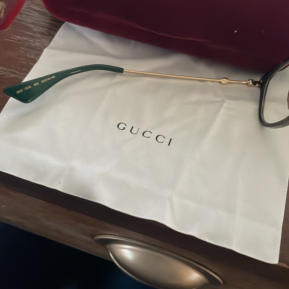 Gucci GG01120A 002 Havana/gold unisex rectangular eyeglasses w/ case & cloth - Picture 10 of 16
